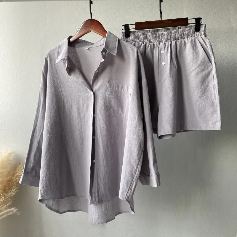 Lässiges, locker sitzendes Baumwoll-Leinen-Set für Damen - Camila