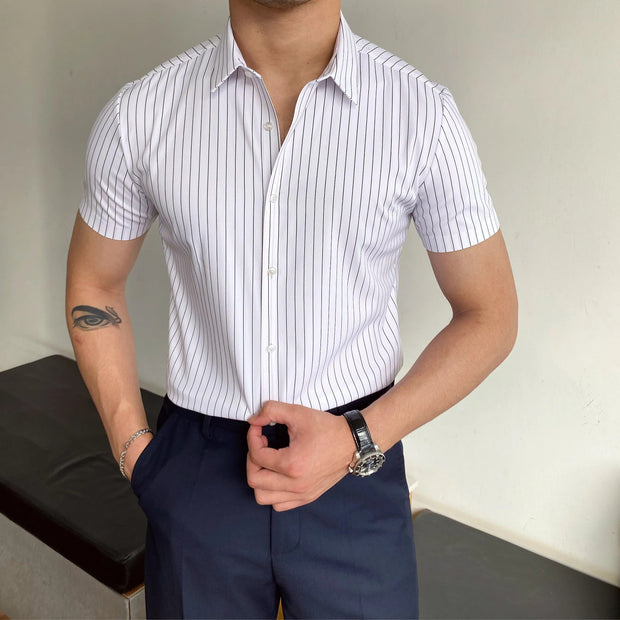 Chemise formelle ajustée à manches courtes et à rayures pour hommes - Isandro