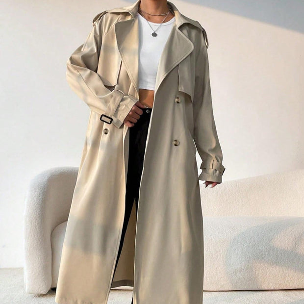 Trench long pour femme avec revers double poitrine et ceinture réglable - Maelis