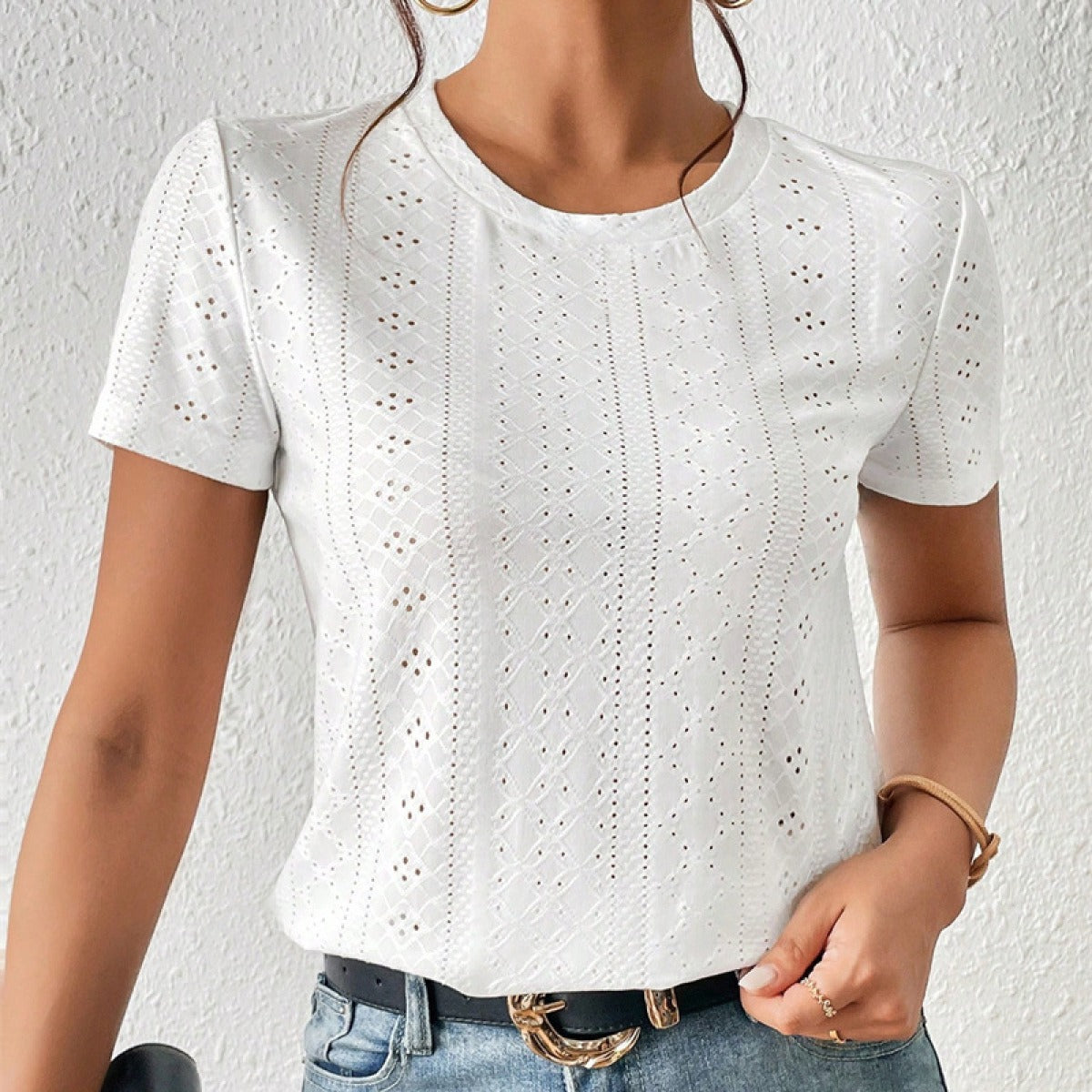 Damen T-Shirt Baumwolle Stickerei Rundhals - Livia