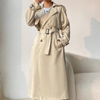 Trench long pour femme avec revers double poitrine et ceinture réglable - Maelis