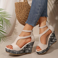 Sandales en daim pour femmes à haut talon compensé et au design enveloppant - Yseult