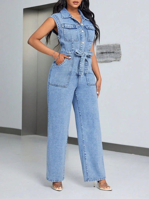 Combinaison en jean sans manches avec ceinture - Pilar