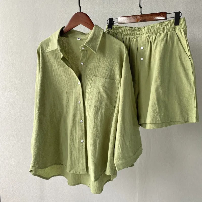 Lässiges, locker sitzendes Baumwoll-Leinen-Set für Damen - Camila