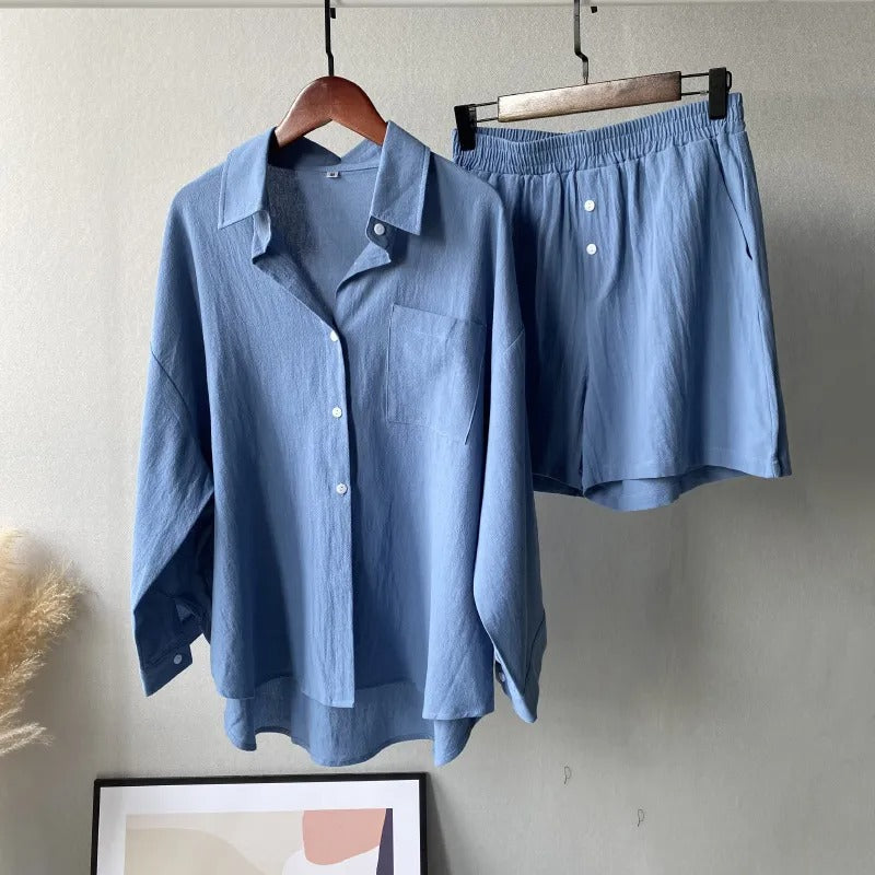 Lässiges, locker sitzendes Baumwoll-Leinen-Set für Damen - Camila