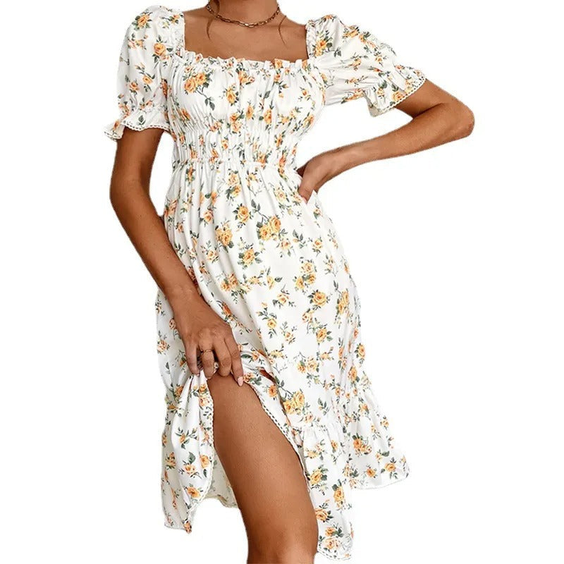 Geblümtes Midikleid mit Puffärmeln im Vintage-Stil für Damen - Julieta