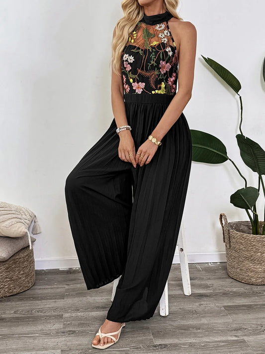 Combinaison pour femmes avec dentelle brodée de fleurs style palazzo - Irma
