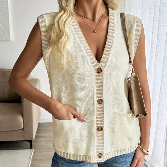 Gilet en maille sans manches à col en V - Ameline