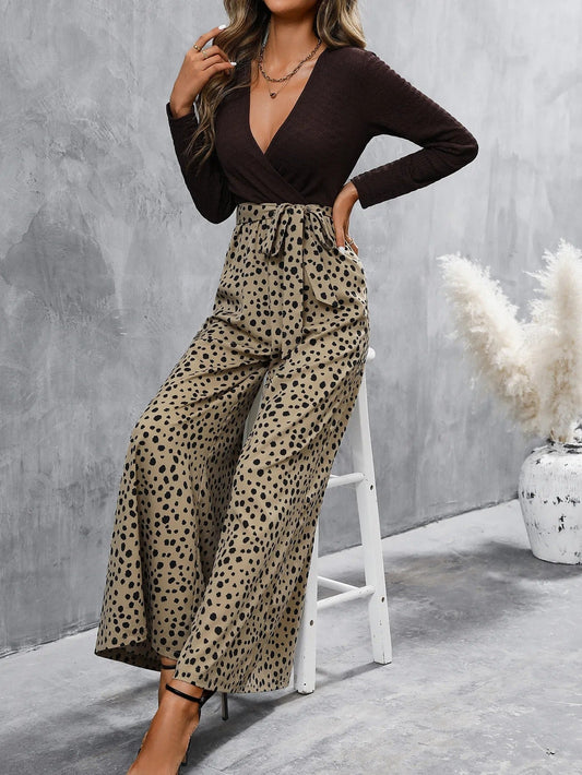 Combinaison à encolure croisée et pantalon palazzo imprimé pour femme - Pamela