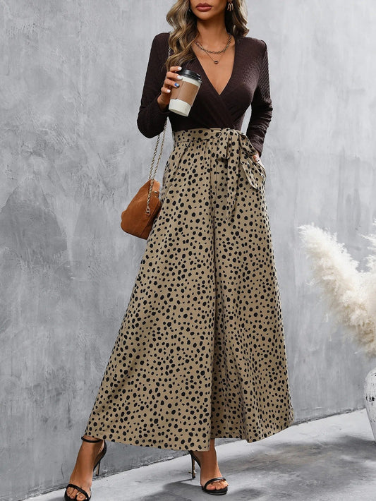 Combinaison à encolure croisée et pantalon palazzo imprimé pour femme - Pamela