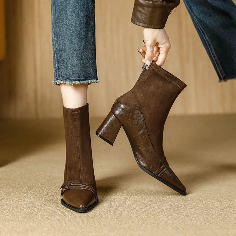 Elastische Damenstiefelette mit breitem Absatz - Maribel