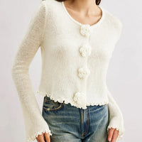Cardigan à manches longues avec boutons floraux pour femmes - Elena