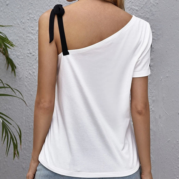 Chemisier pour femme en coton imprimé papillon avec bretelles asymétriques - Nerea