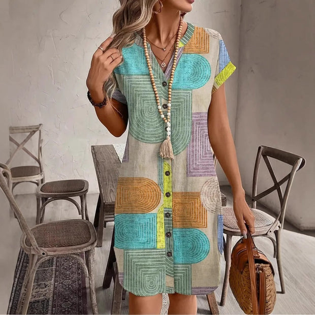 Robe chemise bohème à imprimé géométrique pour femme - Galilea