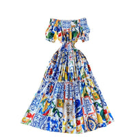 Robe féminine décolletée à manches bouffantes de style bohème - Marisol