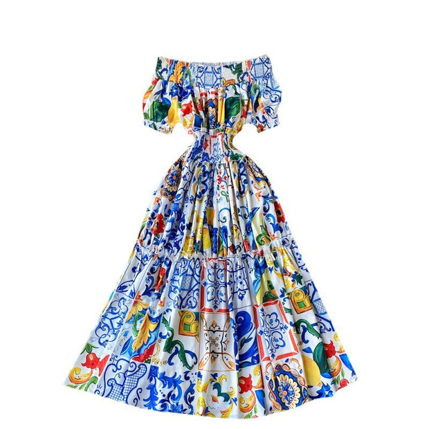 Robe féminine décolletée à manches bouffantes de style bohème - Marisol