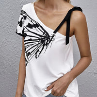 Chemisier pour femme en coton imprimé papillon avec bretelles asymétriques - Nerea