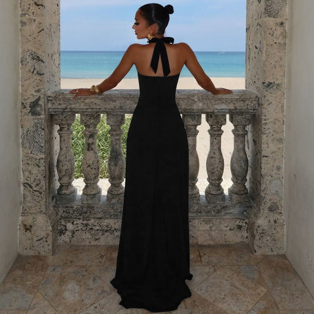Robe longue pour femme avec décolleté en cœur et élégante fente haute - Giselle