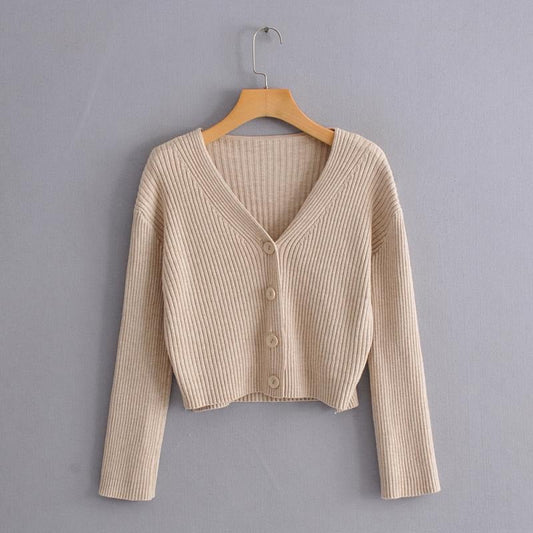 Damen Rippenstrickjacke kurz geschnittener V-Ausschnitt - Marimar