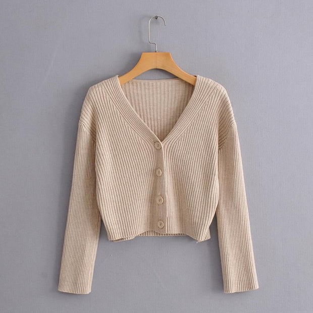 Cardigan côtelé femme coupe courte col en V - Marimar