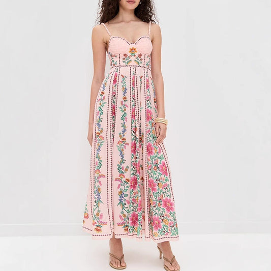 Robe longue romantique à imprimé floral et fines bretelles pour femme - Tatiana