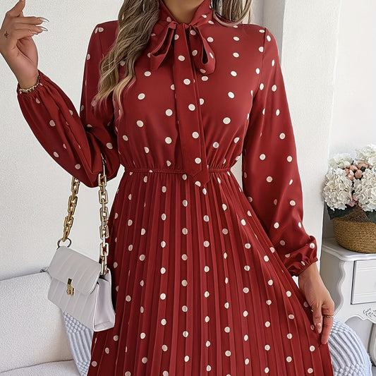 Robe midi en satin pour femme avec plis à pois - Cécile