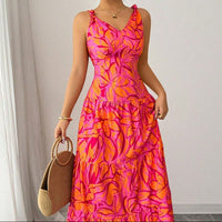 Robe femme à bretelles imprimées coupe évasée - Priscila