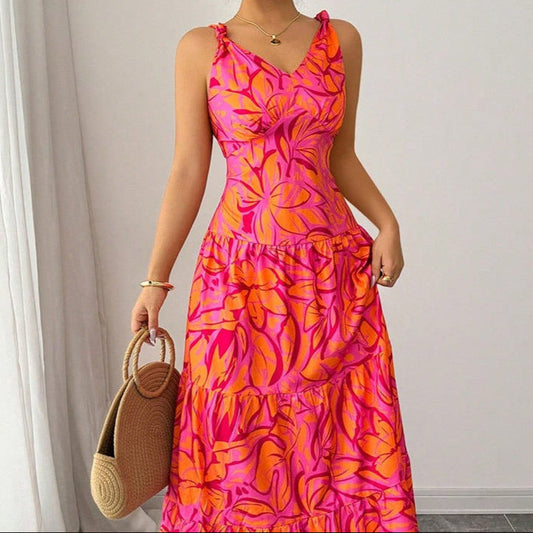 Robe femme à bretelles imprimées coupe évasée - Priscila