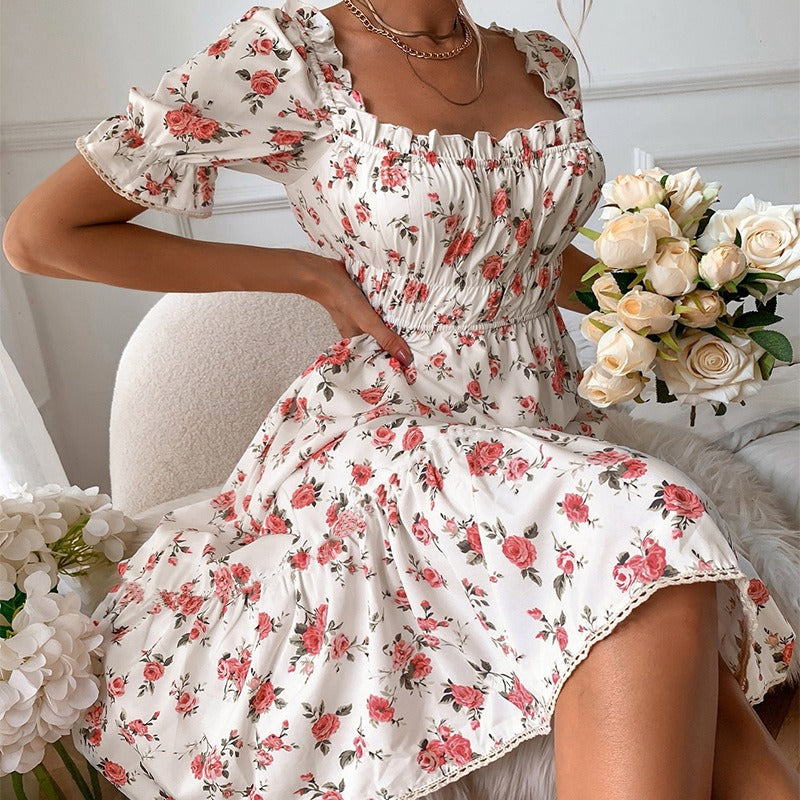 Geblümtes Midikleid mit Puffärmeln im Vintage-Stil für Damen - Julieta