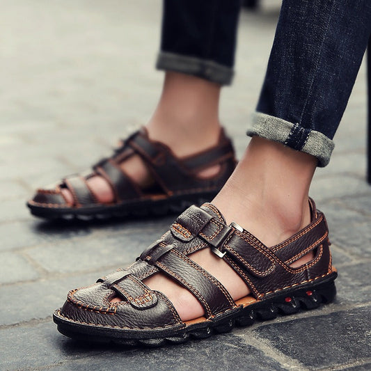 Sandales orthopédiques fermées pour hommes en cuir synthétique avec semelle sportive antidérapante - Brumak