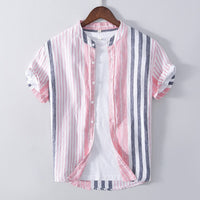 Chemise homme en lin, col mao, rayures verticales - Étienne