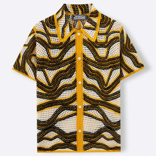 Chemise en crochet brodé pour hommes, style rétro - Malik