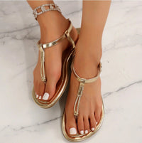 Sandales plates pour femmes en cuir synthétique brillant style minimaliste - Maëlle