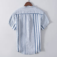 Chemise homme en lin, col mao, rayures verticales - Étienne
