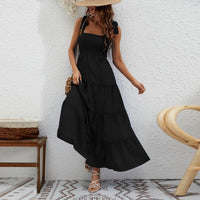 Robe longue pour femme avec bretelles nouées en nid d'abeille - Estrella