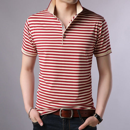 Polo homme en coton rayé à col ouvert - Hugo