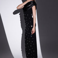 Robe longue pour femme avec strass décolleté asymétrique style élégant - Vianey