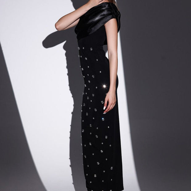 Robe longue pour femme avec strass décolleté asymétrique style élégant - Vianey