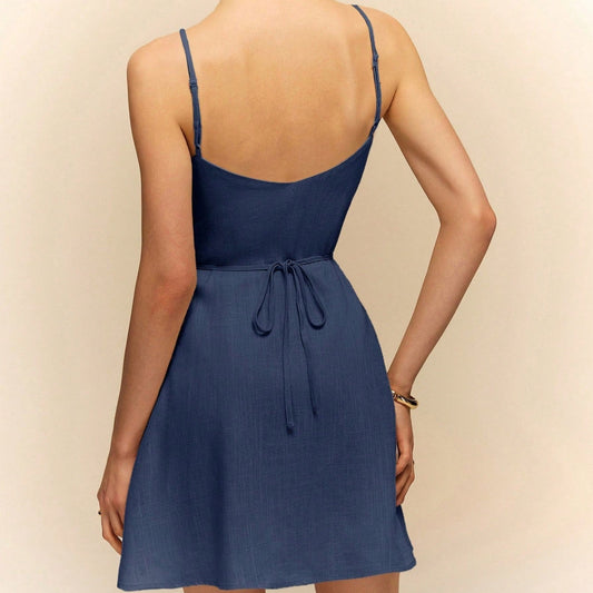 Robe courte ajustée en denim avec boutons pour femmes - Éloïse