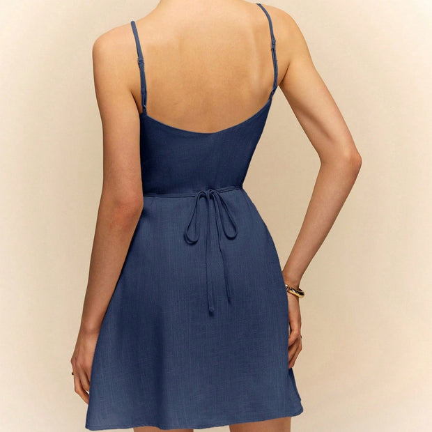 Robe courte ajustée en denim avec boutons pour femmes - Éloïse