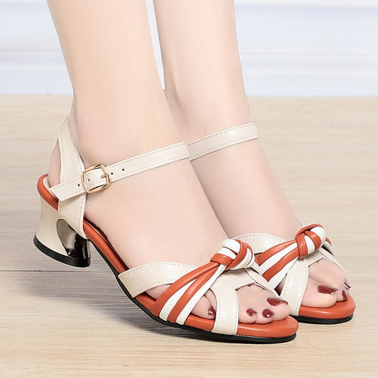 Sandales à petit talon pour femme en faux cuir tressé au style élégant - Noémie