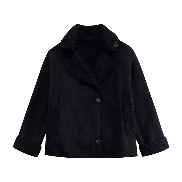 Manteau court à effet de fourrure pour femmes, doublé de peau de mouton - Cloe