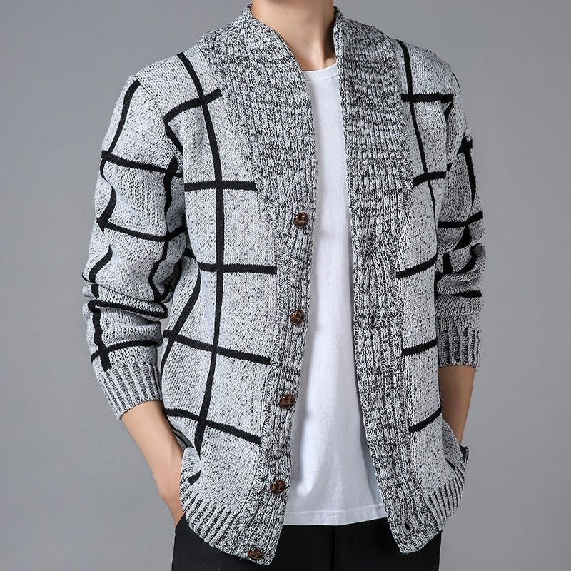 Karierte Strickjacke mit Revers - Adrien