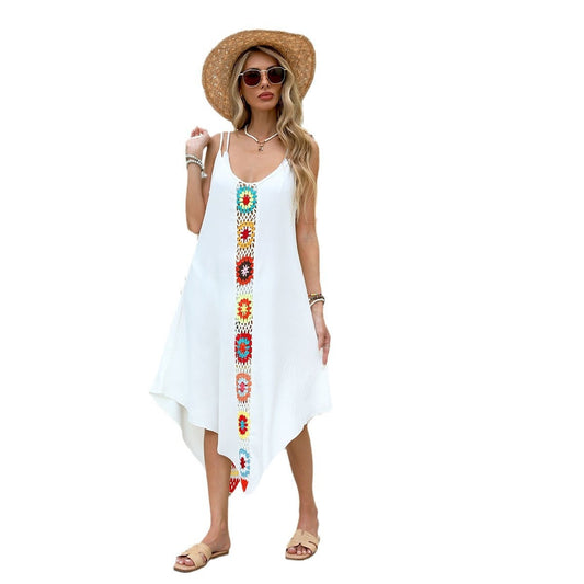Robe midi bohème avec bretelles brodées sur le devant - Nayeli