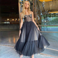 Robe corset longue en tulle brodé structuré pour femme - Bleu clair