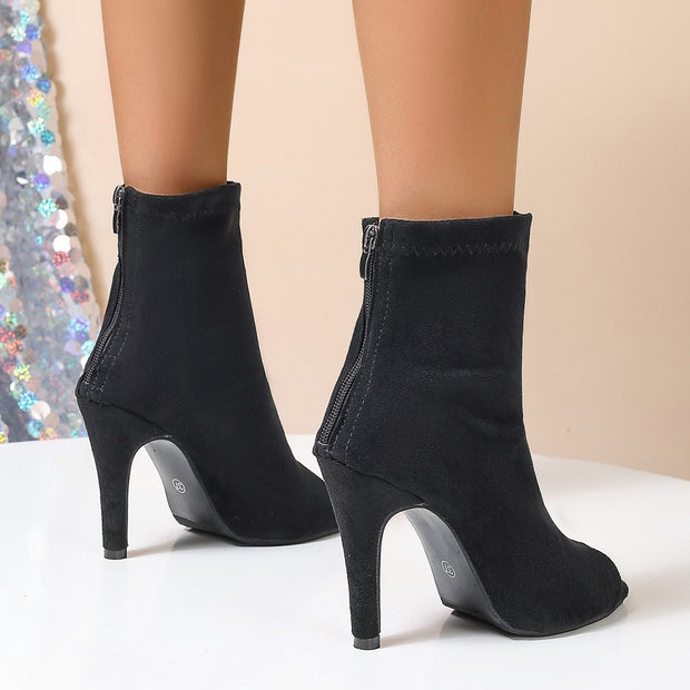 Bottines pour femmes en daim, style peep toe serré - Vanesa