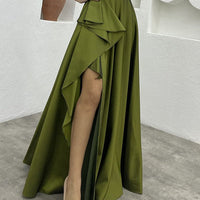 Robe longue plissée en satin à coupe asymétrique pour femme - Natalia