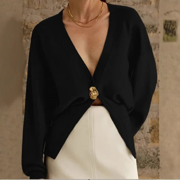 Cardigan en maille épaisse pour femme avec boutons décoratifs - Romane
