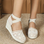 Espadrilles für Frauen handgefertigte Spitze mit Jute-Keil - Camila