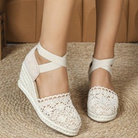 Espadrilles pour femmes dentelle artisanale avec semelle compensée en jute - Camila